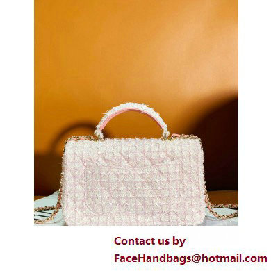 Chanel Sequin Embroidered Tweed  &  Gold-Tone Metal Mini Classic Handbag With Top Handle AS2431 Pink 2025